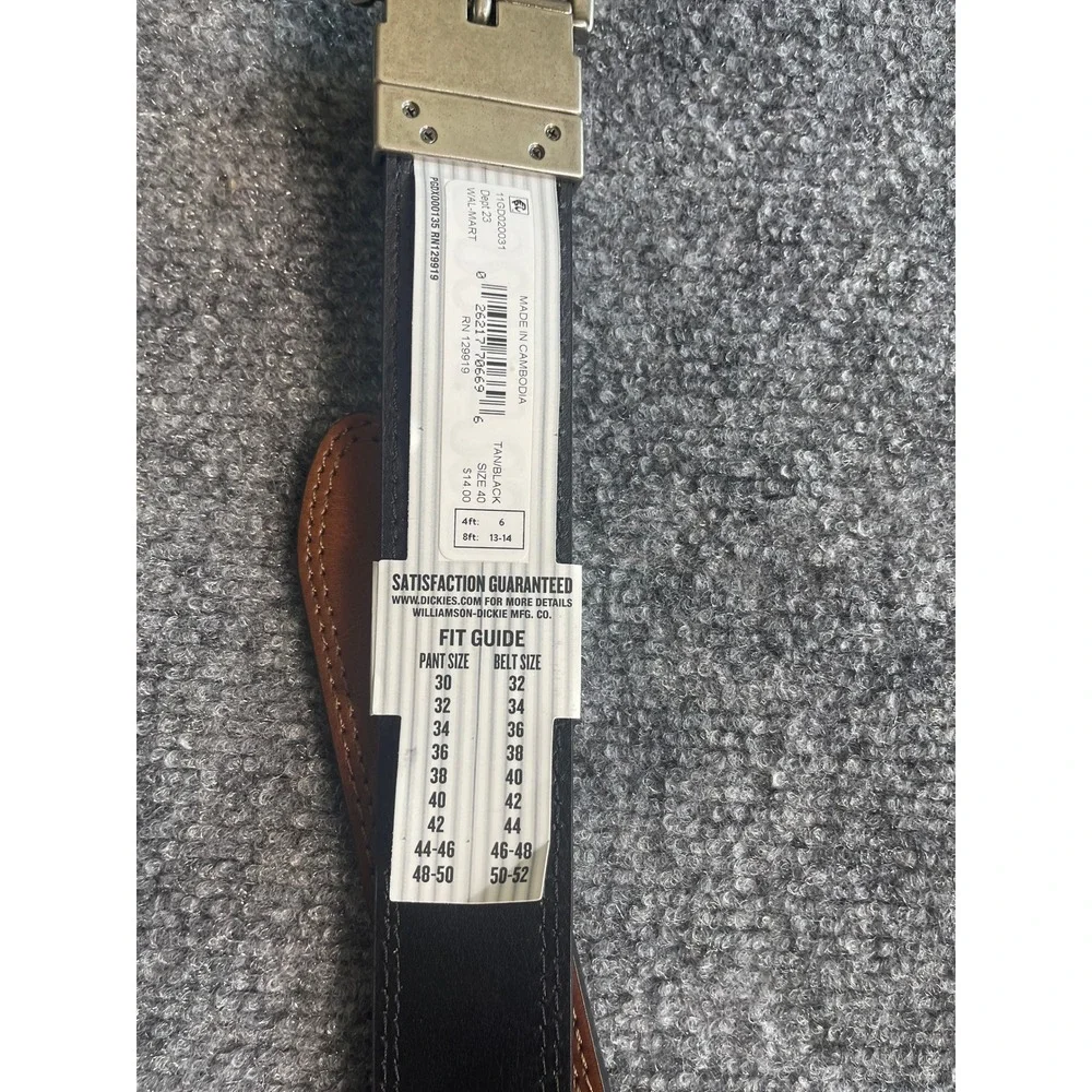 Dickies Mens Reversible Belt Black Tan Size‎ 40 Antique Brass Buckle New NWT
